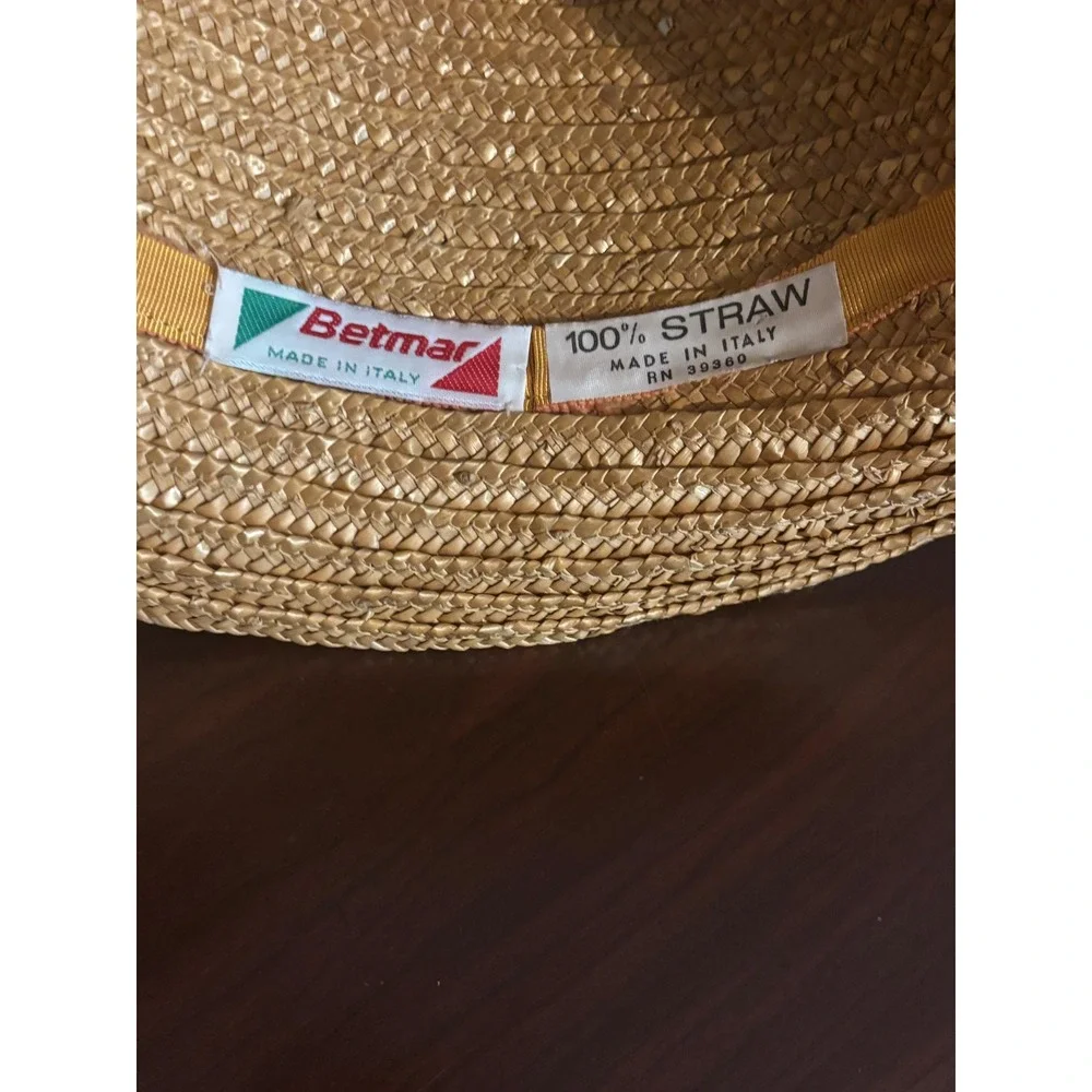 Vintage Betmar Italian Made Straw Hat Tulle Band Floral Accent Spring Summer